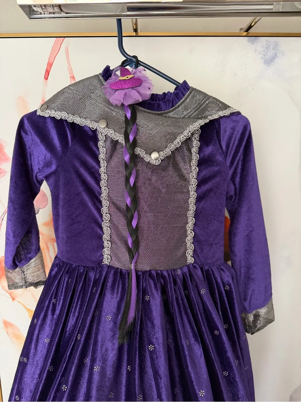 Girls' Purple Princess Halloween Costume Dress with Silver Trim